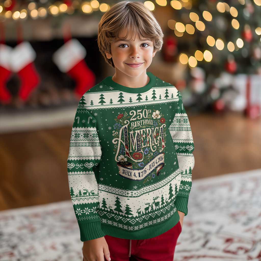 Floral America 250th Birthday Ugly Christmas Sweater 4th of July America 250 Years Retro
