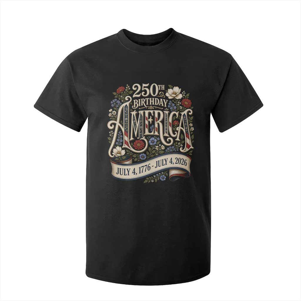 Floral America 250th Birthday T Shirt For Kid 4th of July America 250 Years Retro TS11 Black Print Your Wear