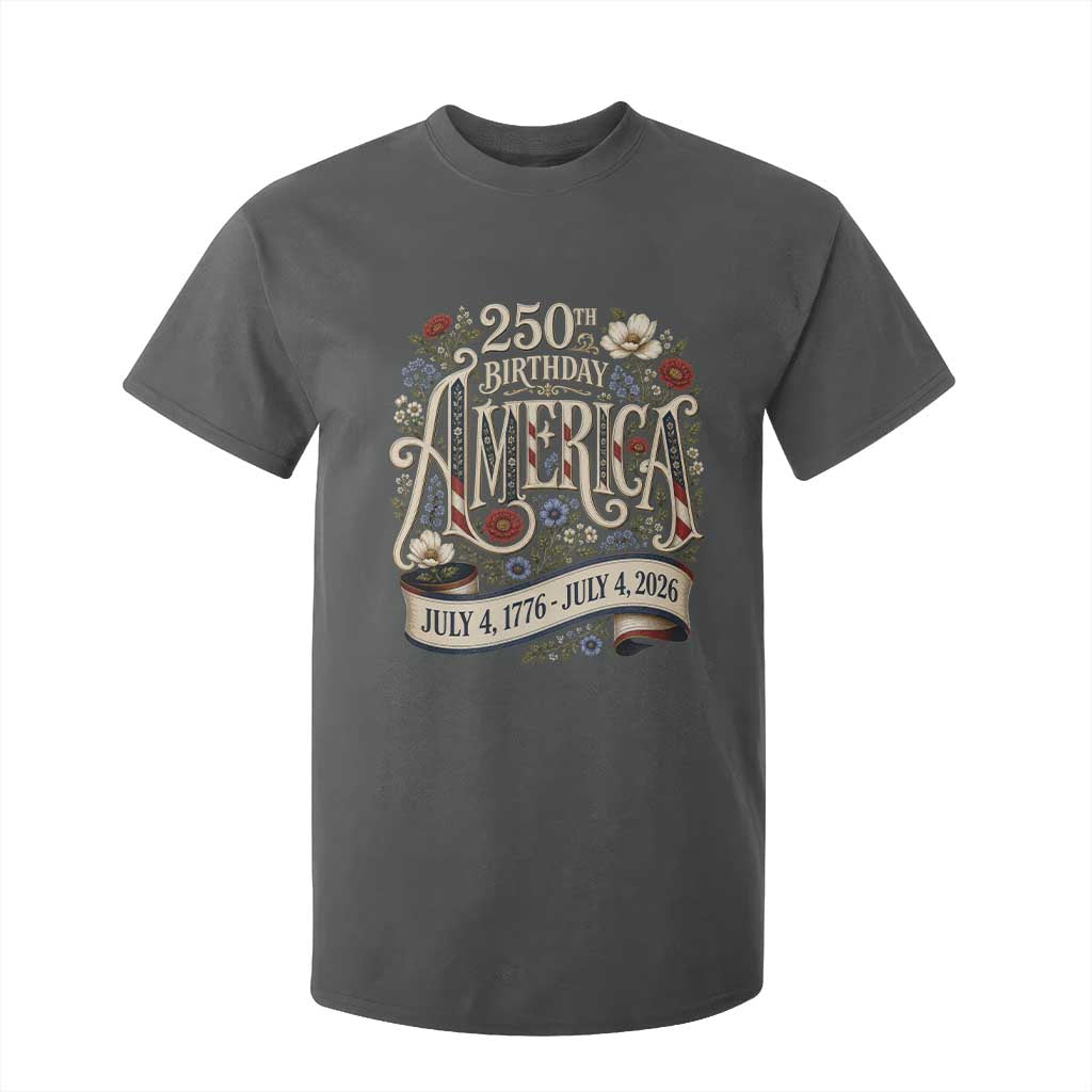 Floral America 250th Birthday T Shirt For Kid 4th of July America 250 Years Retro