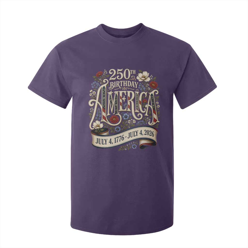 Floral America 250th Birthday T Shirt For Kid 4th of July America 250 Years Retro