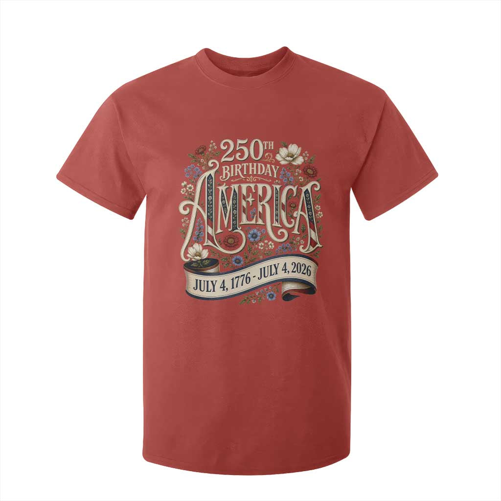 Floral America 250th Birthday T Shirt For Kid 4th of July America 250 Years Retro