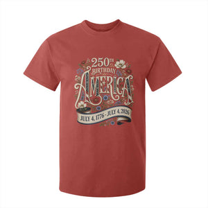 Floral America 250th Birthday T Shirt For Kid 4th of July America 250 Years Retro