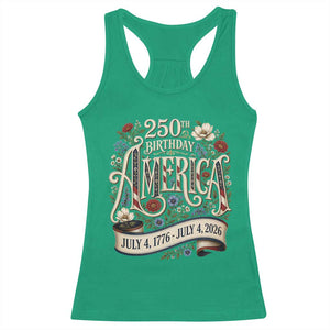 Floral America 250th Birthday Racerback Tank Top 4th of July America 250 Years Retro