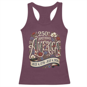 Floral America 250th Birthday Racerback Tank Top 4th of July America 250 Years Retro