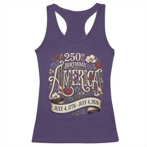 Floral America 250th Birthday Racerback Tank Top 4th of July America 250 Years Retro