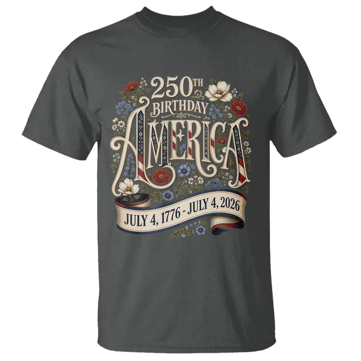 Floral America 250th Birthday T Shirt 4th of July America 250 Years Retro