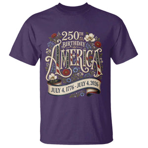 Floral America 250th Birthday T Shirt 4th of July America 250 Years Retro