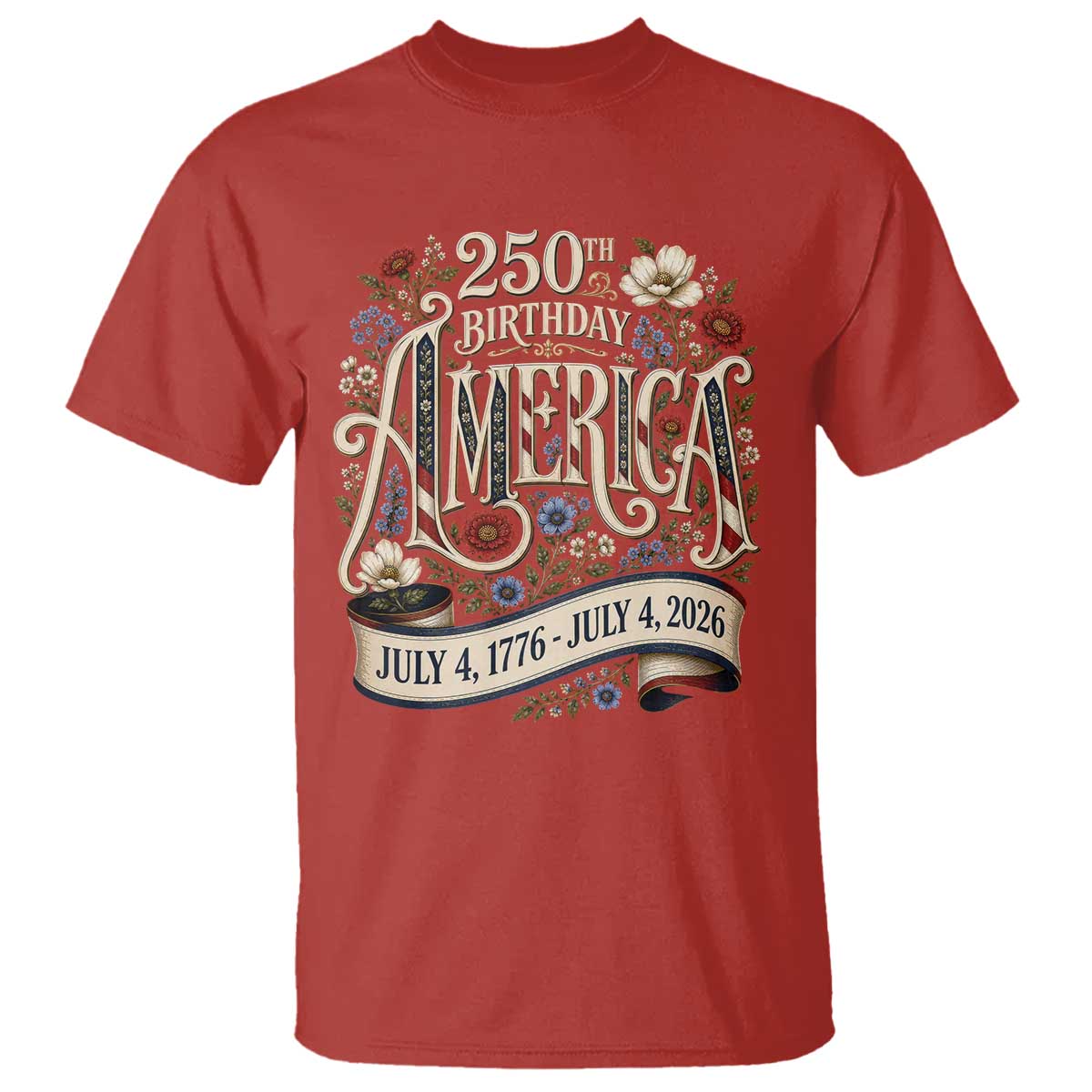 Floral America 250th Birthday T Shirt 4th of July America 250 Years Retro