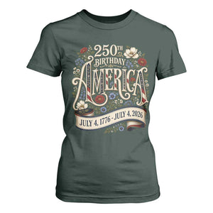 Floral America 250th Birthday T Shirt For Women 4th of July America 250 Years Retro
