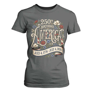 Floral America 250th Birthday T Shirt For Women 4th of July America 250 Years Retro
