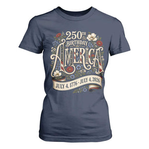 Floral America 250th Birthday T Shirt For Women 4th of July America 250 Years Retro