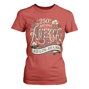 Floral America 250th Birthday T Shirt For Women 4th of July America 250 Years Retro