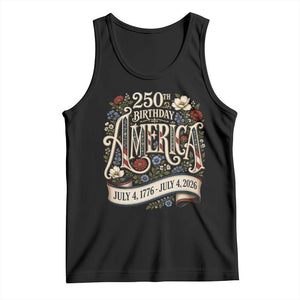 Floral America 250th Birthday Tank Top 4th of July America 250 Years Retro