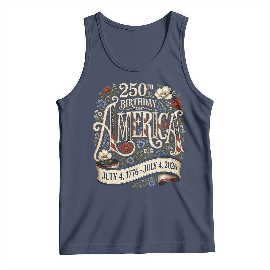Floral America 250th Birthday Tank Top 4th of July America 250 Years Retro