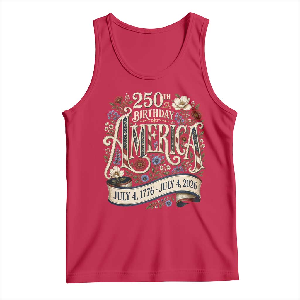 Floral America 250th Birthday Tank Top 4th of July America 250 Years Retro
