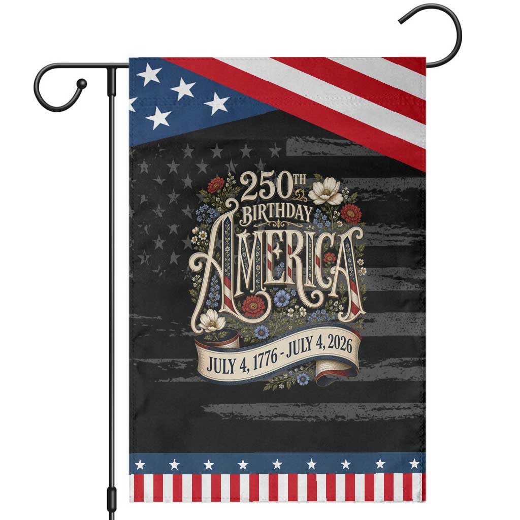 Floral America 250th Birthday Patriotic Garden Flag 4th of July America 250 Years Retro
