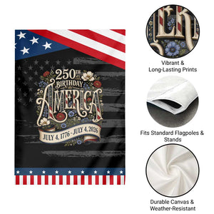 Floral America 250th Birthday Patriotic Garden Flag 4th of July America 250 Years Retro