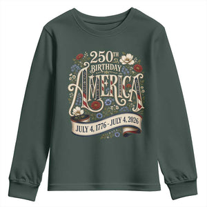 Floral America 250th Birthday Youth Sweatshirt 4th of July America 250 Years Retro