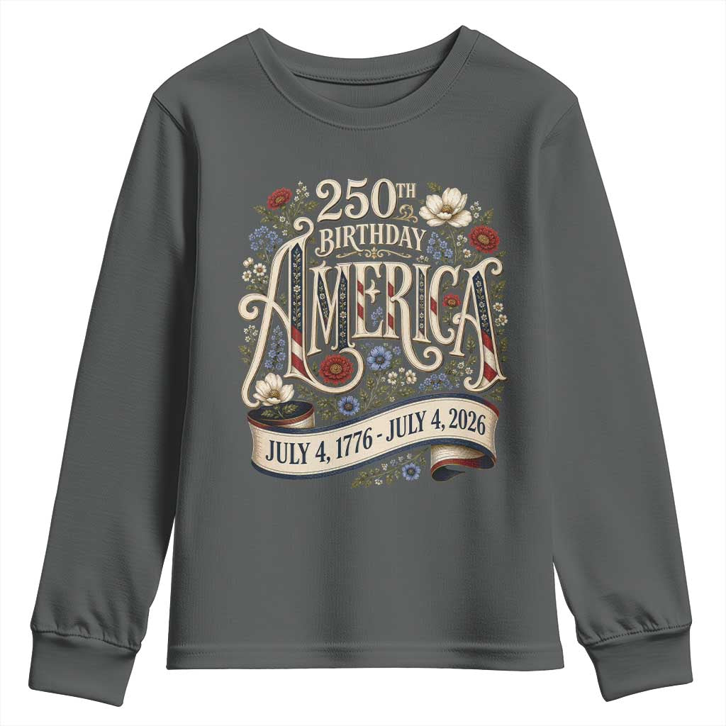 Floral America 250th Birthday Youth Sweatshirt 4th of July America 250 Years Retro