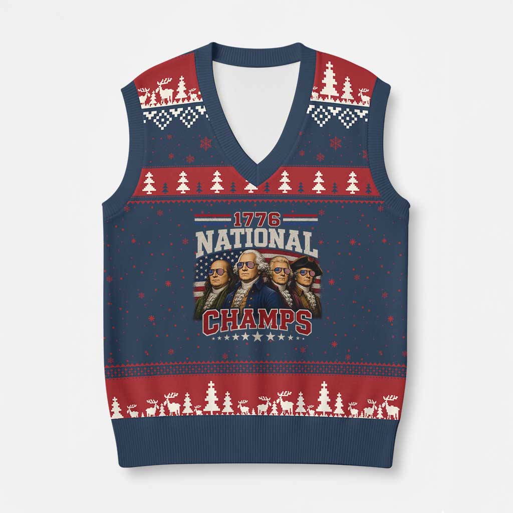 1776 National Champs Founding Father V-Neck Knit Sweater Vest Funny 4th of July Patriotic