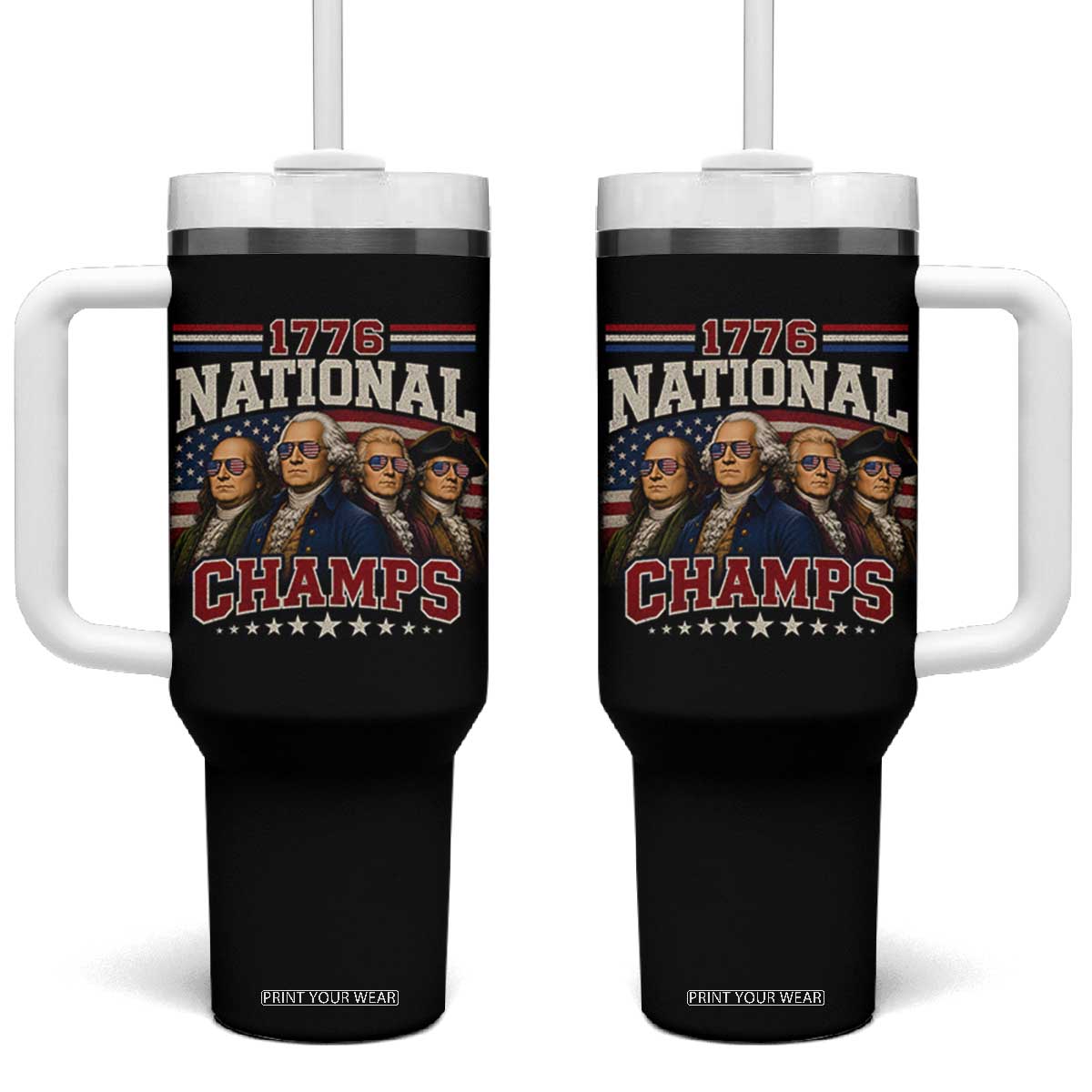 1776 National Champs Founding Father Tumbler With Handle Funny 4th of July Patriotic