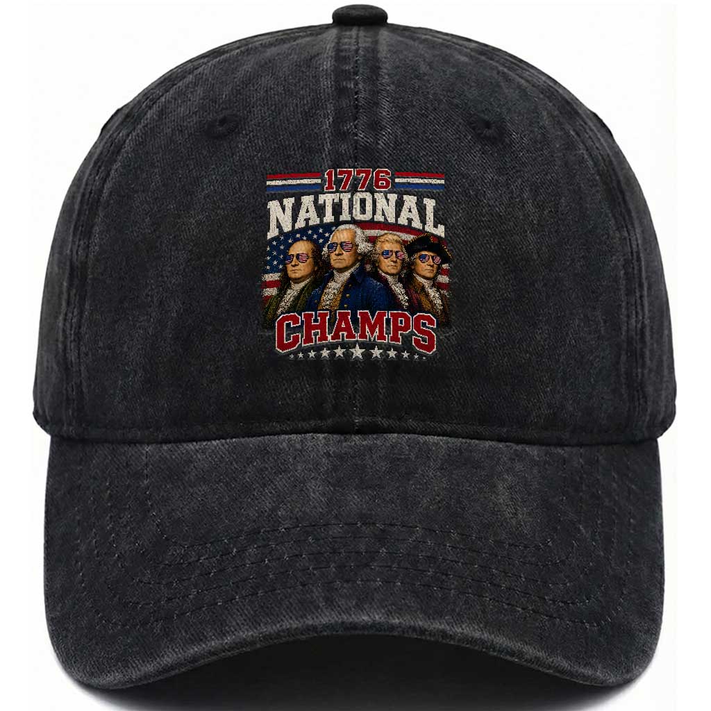 1776 National Champs Founding Father Washed Cotton Baseball Cap Funny 4th of July Patriotic