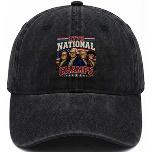 1776 National Champs Founding Father Washed Cotton Baseball Cap Funny 4th of July Patriotic