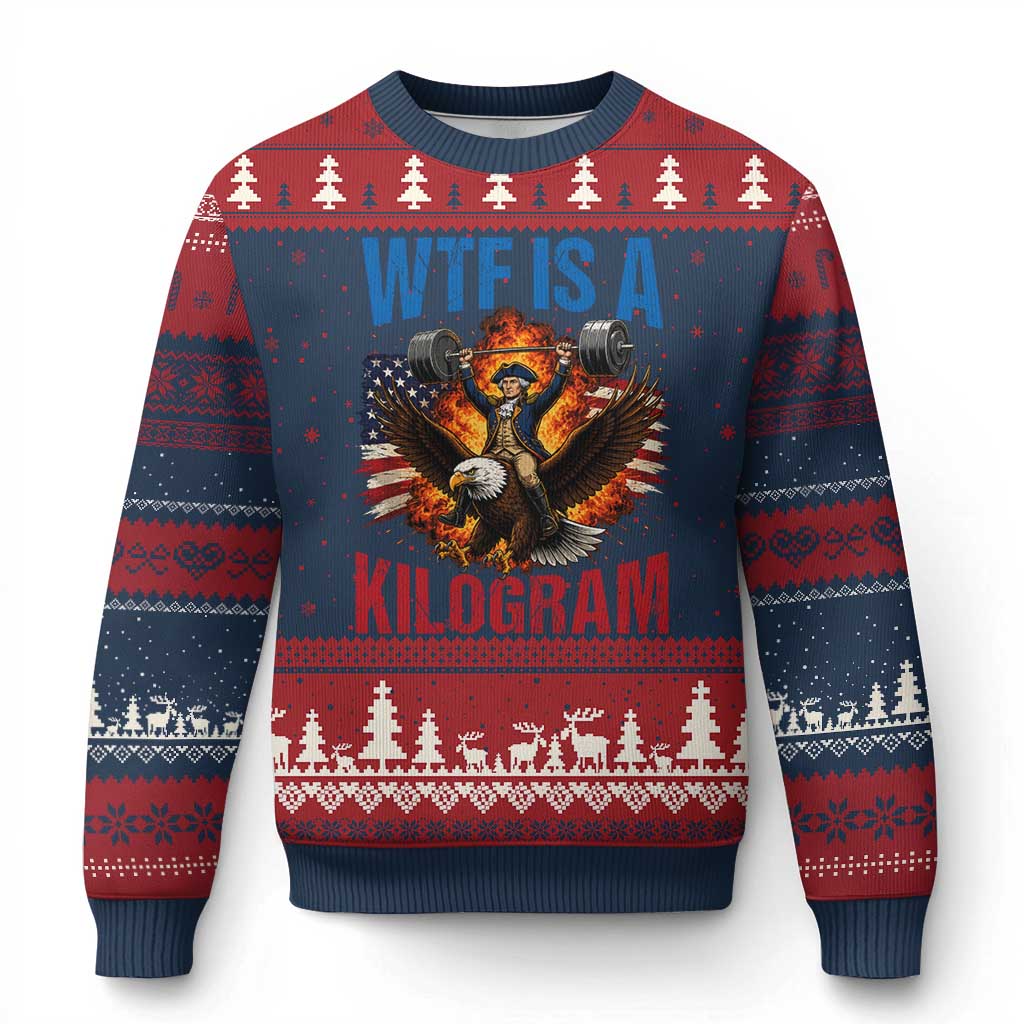 WTF Is A Kilogram Ugly Christmas Sweater Funny George Washington 4th of July Gym Workout TS11 Navy Red Print Your Wear