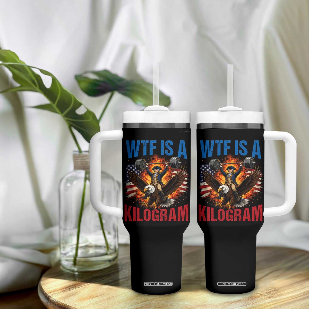 WTF Is A Kilogram Tumbler With Handle Funny George Washington 4th of July Gym Workout