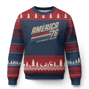 250th Anniversary USA America 76 Ugly Christmas Sweater 250 Years Of Freedom 1776 2026 Retro TS11 Navy Red Print Your Wear