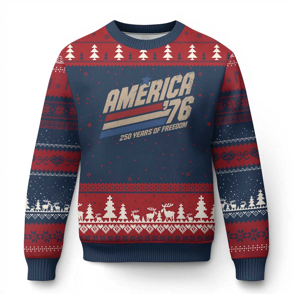 250th Anniversary USA America 76 Ugly Christmas Sweater 250 Years Of Freedom 1776 2026 Retro TS11 Navy Red Print Your Wear