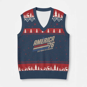 250th Anniversary USA America 76 V-Neck Knit Sweater Vest 250 Years Of Freedom 1776 2026 Retro TS11 Navy Red Print Your Wear