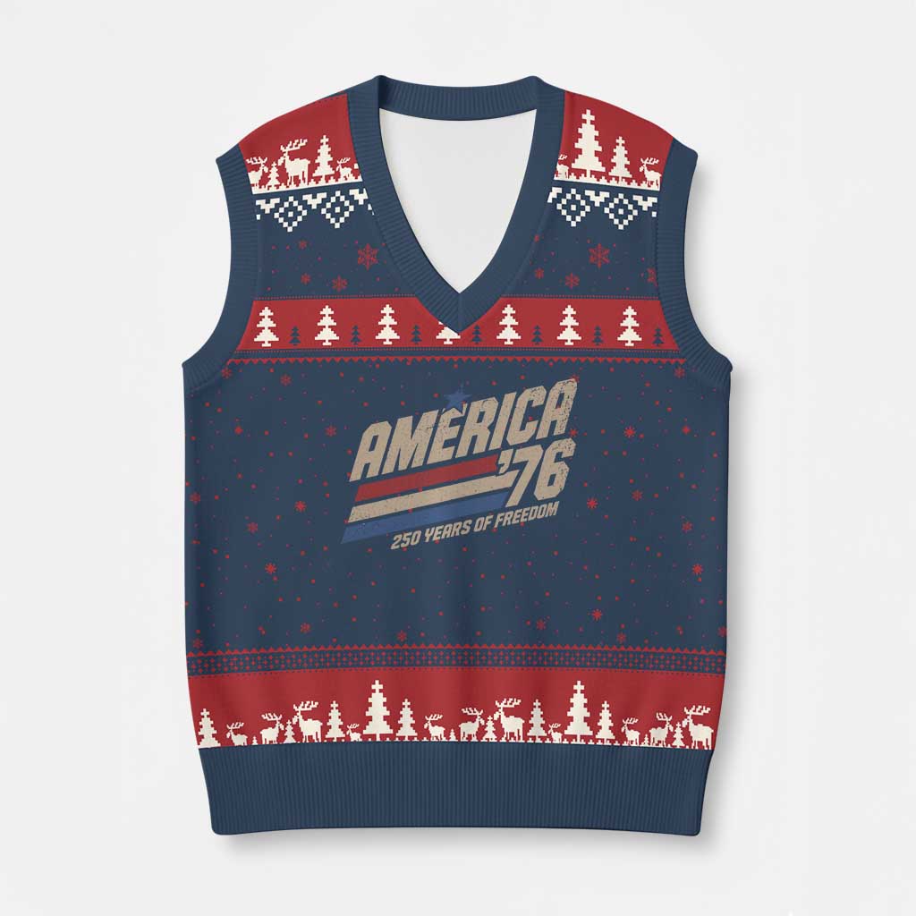 250th Anniversary USA America 76 V-Neck Knit Sweater Vest 250 Years Of Freedom 1776 2026 Retro TS11 Navy Red Print Your Wear