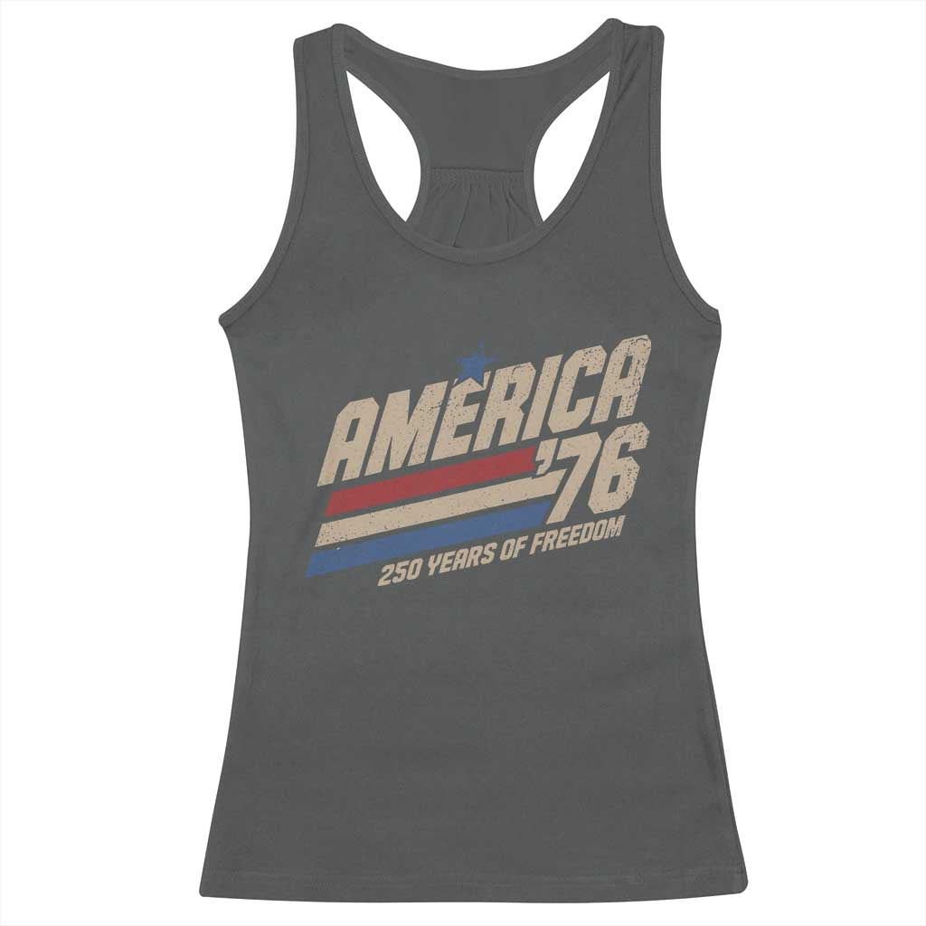 250th Anniversary USA America 76 Racerback Tank Top 250 Years Of Freedom 1776 2026 Retro TS11 Dark Heather Print Your Wear