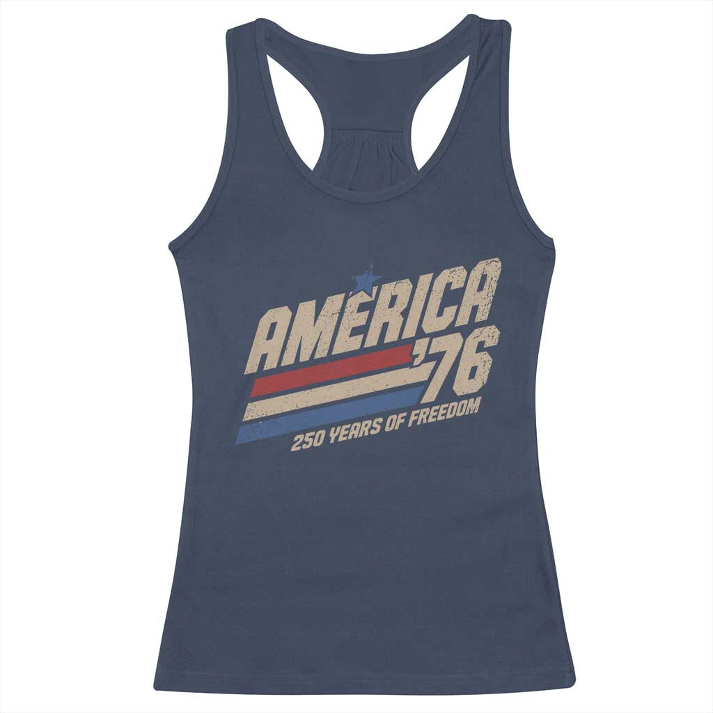 250th Anniversary USA America 76 Racerback Tank Top 250 Years Of Freedom 1776 2026 Retro TS11 Navy Print Your Wear