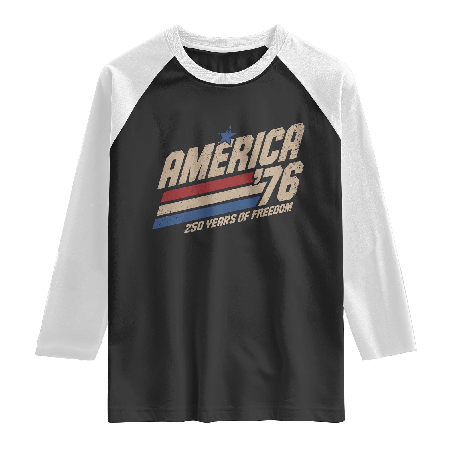 250th Anniversary USA America 76 Raglan Shirt 250 Years Of Freedom 1776 2026 Retro TS11 Black White Print Your Wear