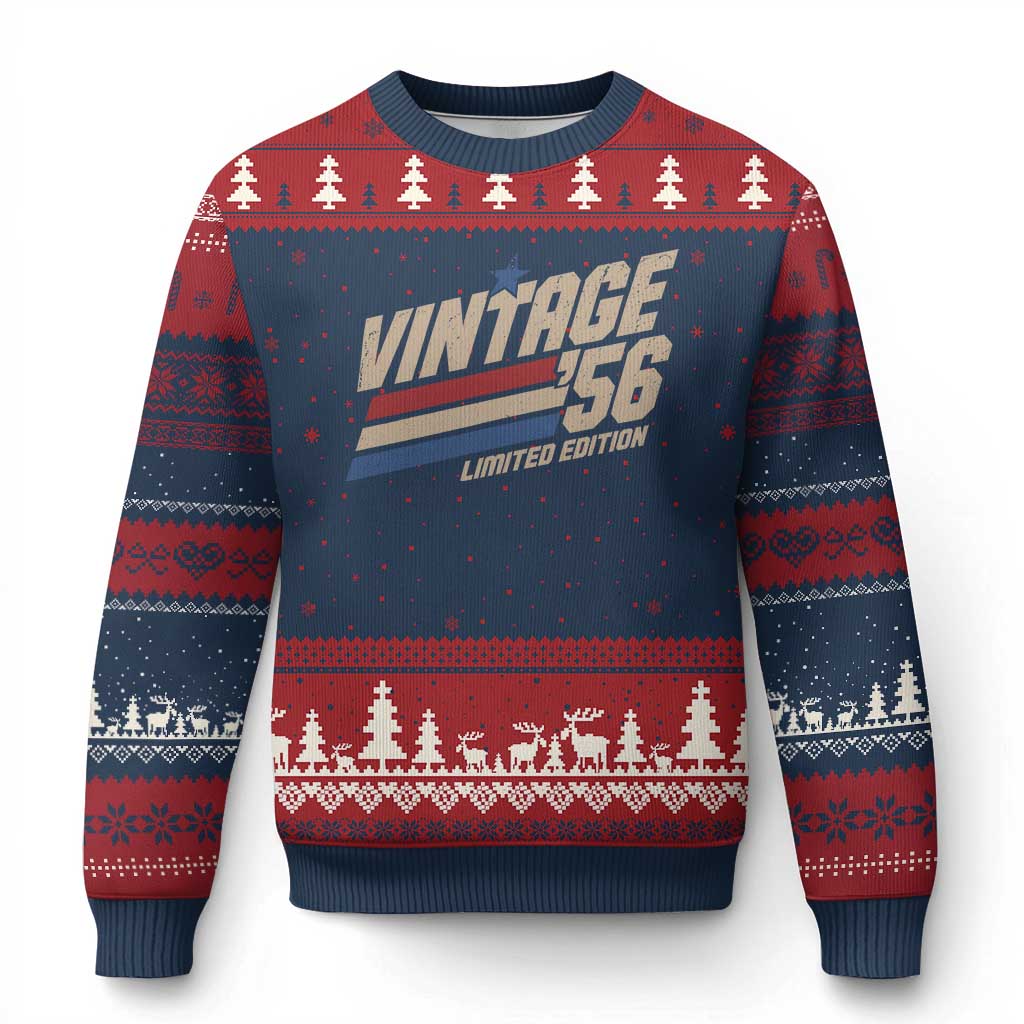 70th Birthday Ugly Christmas Sweater Vintage 1956 70 Years Old Birthday USA Stripes TS11 Navy Red Print Your Wear