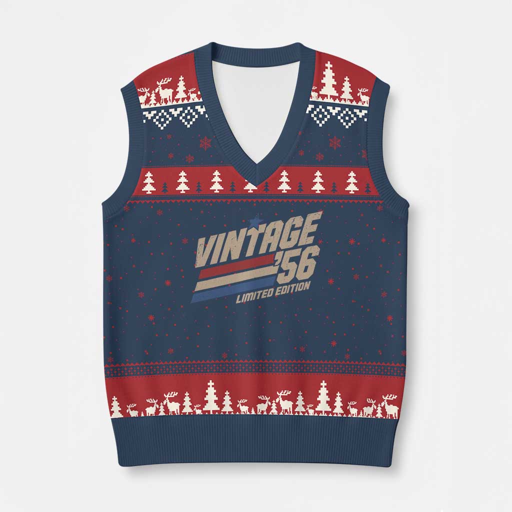 70th Birthday V-Neck Knit Sweater Vest Vintage 1956 70 Years Old Birthday USA Stripes TS11 Navy Red Print Your Wear