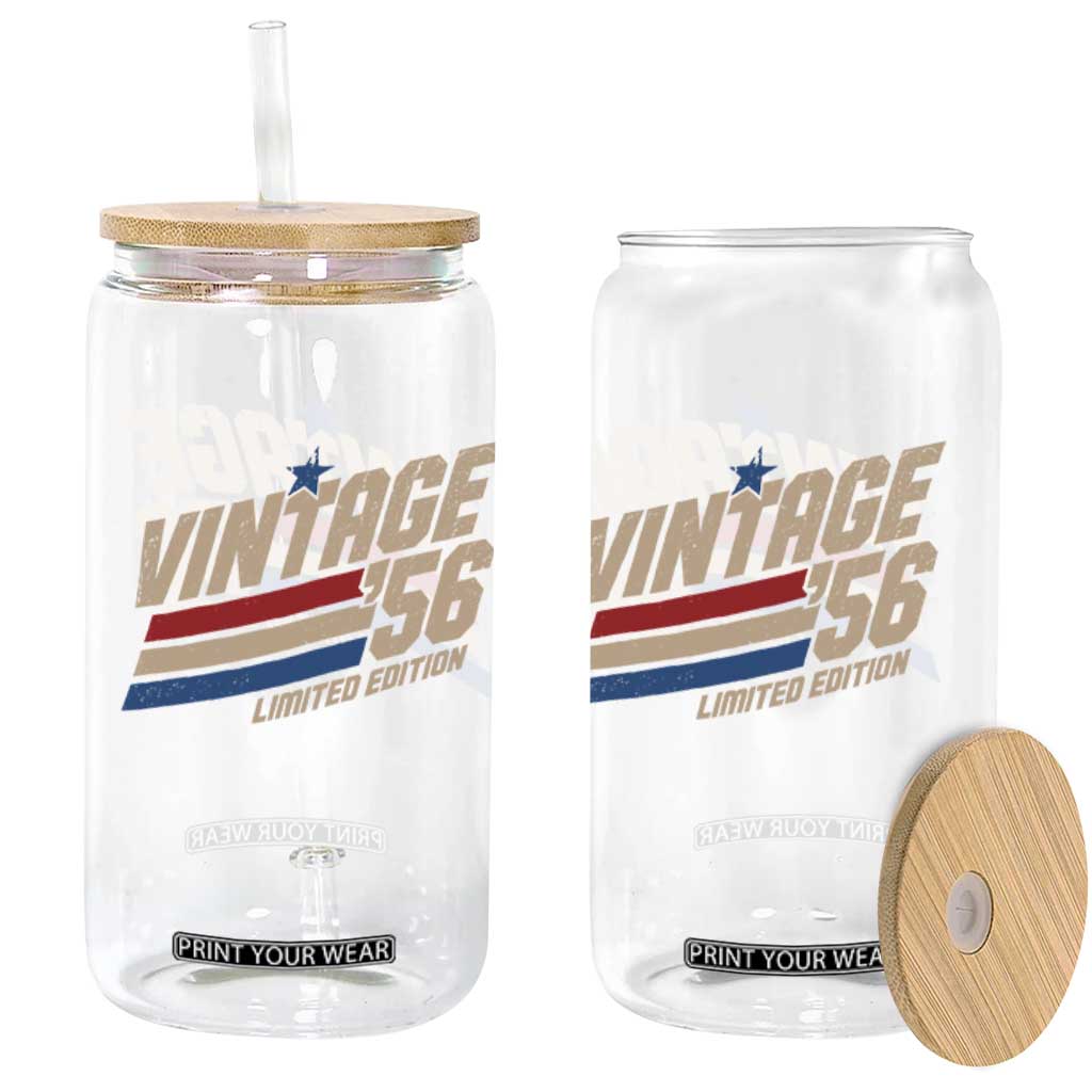 70th Birthday Glass Can Vintage 1956 70 Years Old Birthday USA Stripes