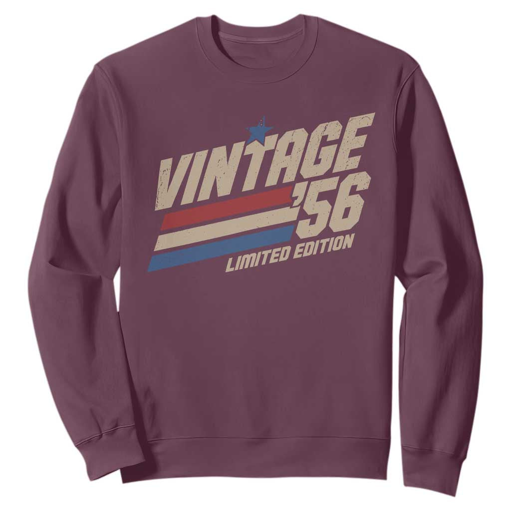 70th Birthday Sweatshirt Vintage 1956 70 Years Old Birthday USA Stripes TS11 Maroon Print Your Wear