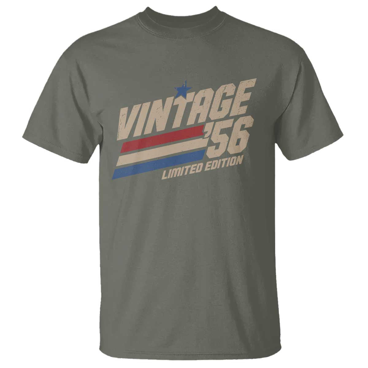 70th Birthday T Shirt Vintage 1956 70 Years Old Birthday USA Stripes TS11 Military Green Print Your Wear