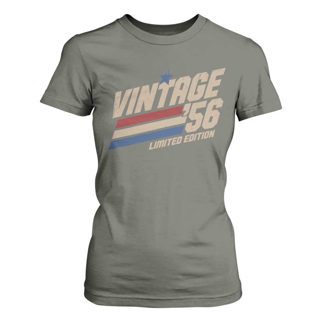 70th Birthday T Shirt For Women Vintage 1956 70 Years Old Birthday USA Stripes TS11 Military Green Print Your Wear