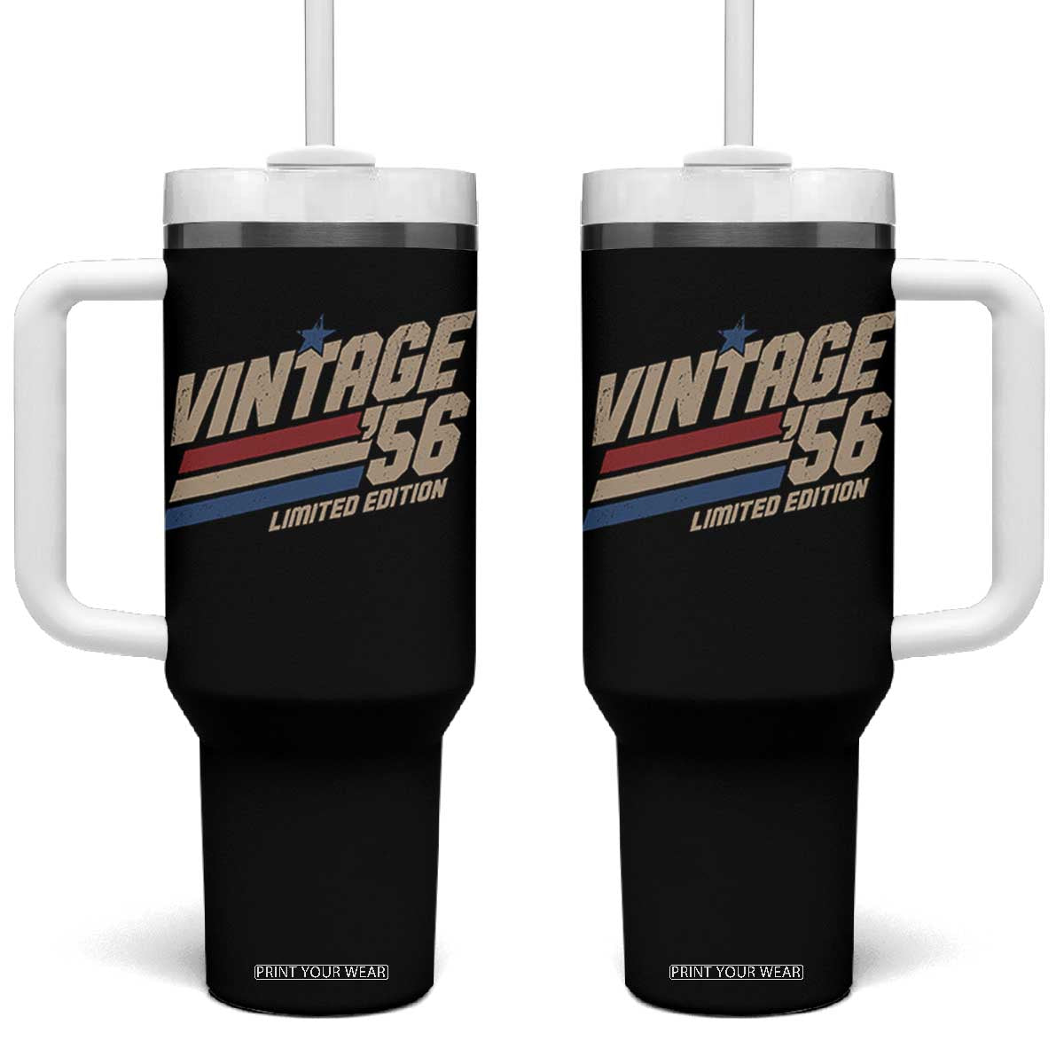 70th Birthday Tumbler With Handle Vintage 1956 70 Years Old Birthday USA Stripes
