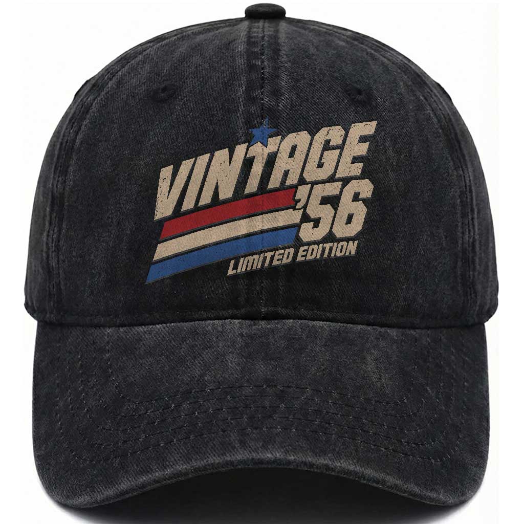 70th Birthday Washed Cotton Baseball Cap Vintage 1956 70 Years Old Birthday USA Stripes TS11 Print Your Wear