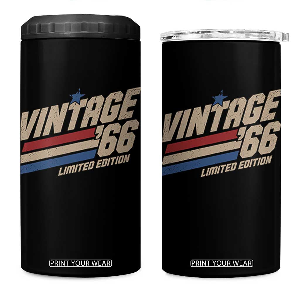 60th Birthday 4 in 1 Can Cooler Tumbler Vintage 1966 60 Years Old Birthday USA Stripes