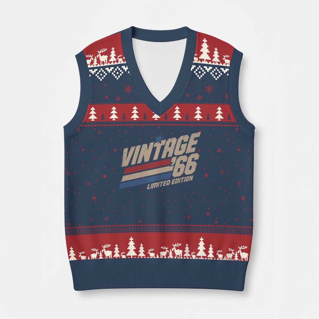 60th Birthday V-Neck Knit Sweater Vest Vintage 1966 60 Years Old Birthday USA Stripes TS11 Navy Red Print Your Wear