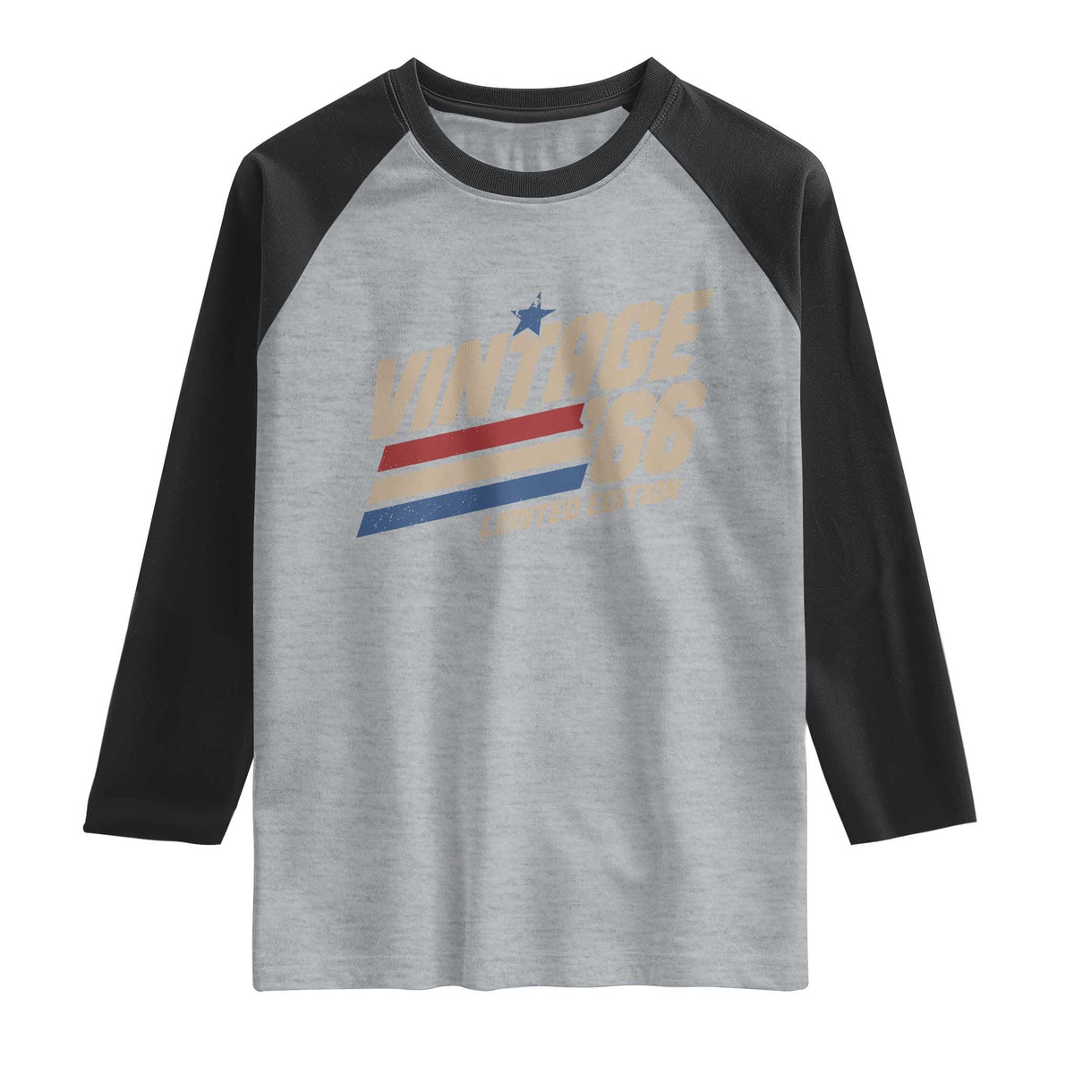 60th Birthday Raglan Shirt Vintage 1966 60 Years Old Birthday USA Stripes TS11 Heather Gray Black Print Your Wear