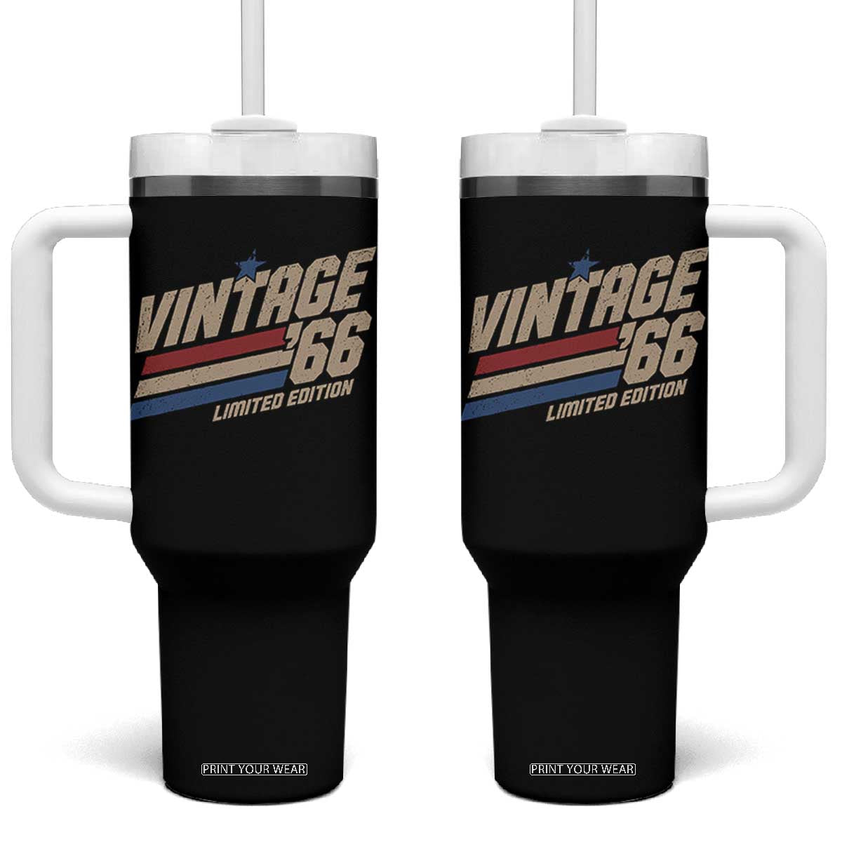 60th Birthday Tumbler With Handle Vintage 1966 60 Years Old Birthday USA Stripes TS11 One Size: 40 oz Black Print Your Wear