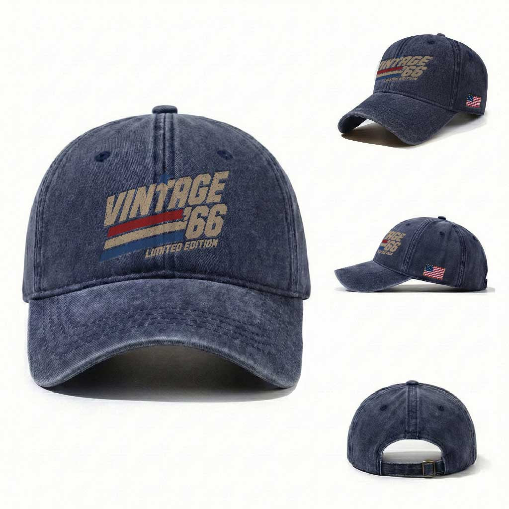 60th Birthday Washed Cotton Baseball Cap Vintage 1966 60 Years Old Birthday USA Stripes