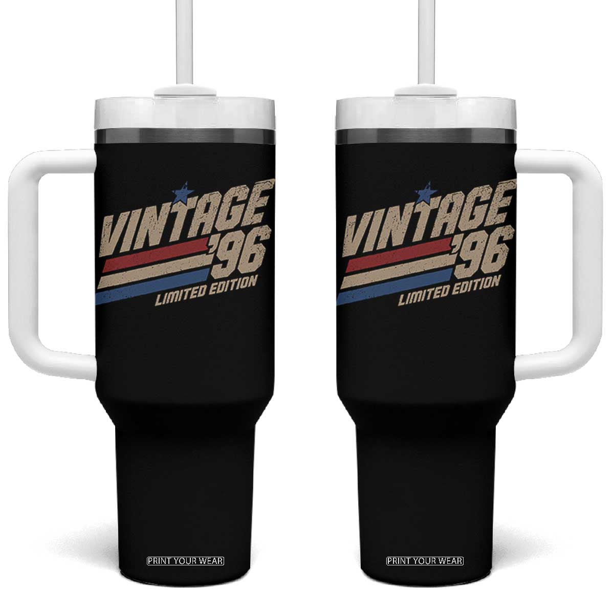 30th Birthday Tumbler With Handle Vintage 1996 30 Years Old Birthday USA Stripes TS11 One Size: 40 oz Black Print Your Wear